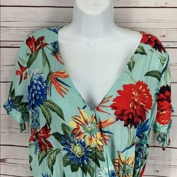 Umgee Woman's Teal Tropical Floral Printed Crossover Romper Short Size Small - Picture 8 of 8